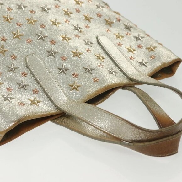 Jimmy Choo Studs Tote Bag Leather Champagne Gold Auth bs28966 - Picture 6 of 16